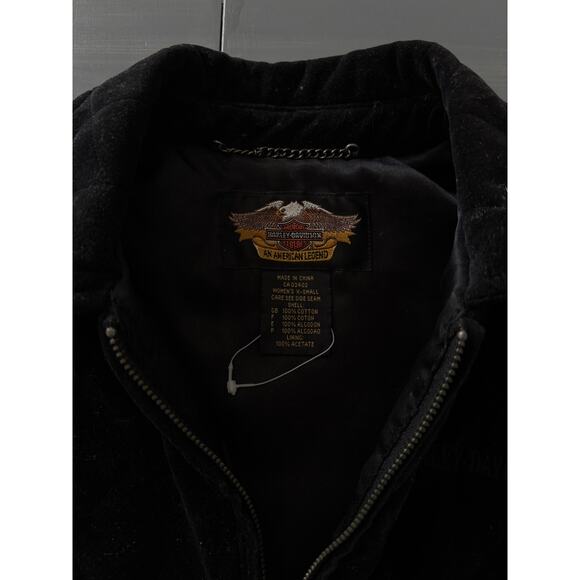 Harley-Davidson Black Quilted Velvet Vest Womens X-Small Eagle Graphic - Picture 3 of 6